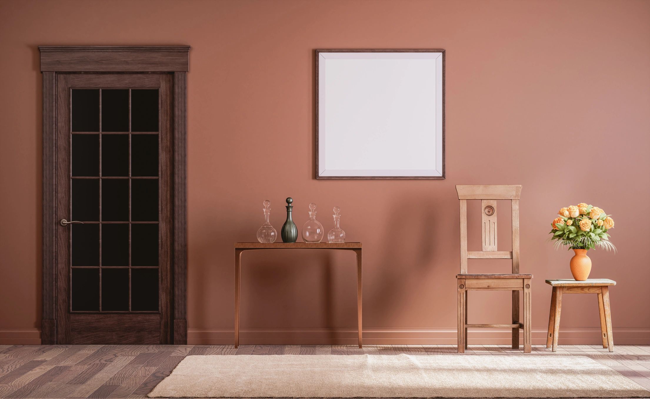Square poster frame mockup in an interior scene